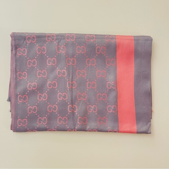 Monogram Oversized Scarf - Gray & Pink - Picture 5 of 7